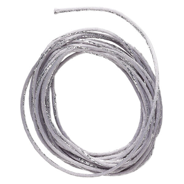 Cord, Satinique™, nylon, silver and grey, 2mm regular with vertical stripe. Sold per 10-foot section. image number 0
