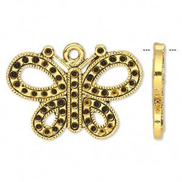 Focal, antiqued gold-finished "pewter" (zinc-based alloy), 34x24mm single-sided butterfly with (41) PP12 settings. Sold per pkg of 6. image number 0