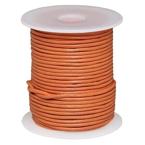 Cord, leather (dyed), marigold, 2mm round. Sold per 25-yard spool.