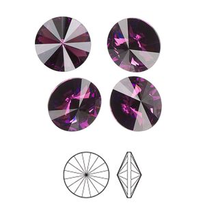 Chaton 6pk amethyst foil back, Preciosa MAXIMA Czech crystal rhinestone 12mm rivoli