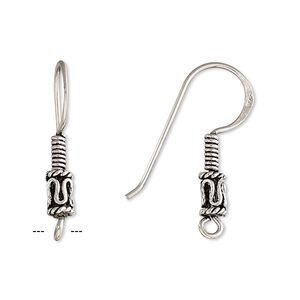 Ear wire fishhook 1pkg4 sterling silver, 26mm / 4mm coil / 6mm barrel / open loop, 21 gauge antiqued 2 pair