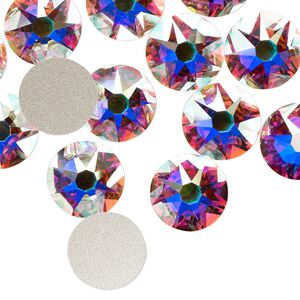 Flat back 12pk crystal AB foil back, Crystal Passions® 10.912-11.304mm rose round SS48 2088