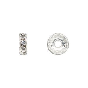 Bead 6pk crystal silver plate, Preciosa Czech crystal 10x3.5mm rondelle