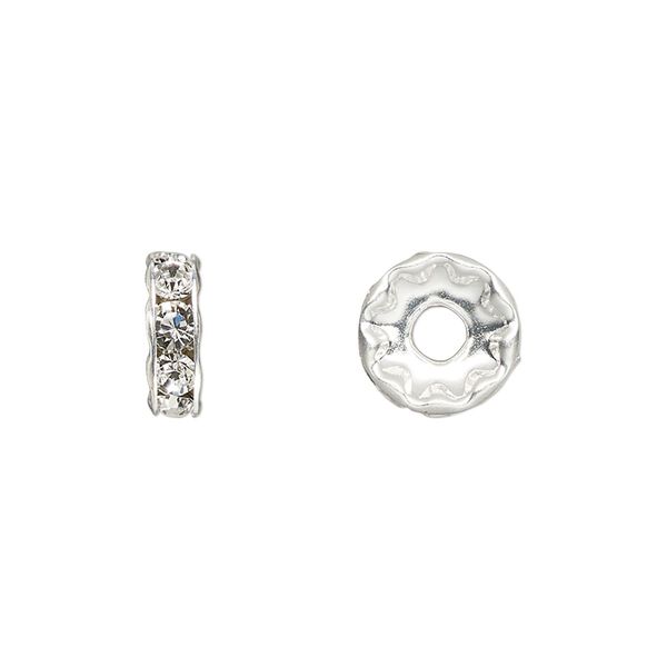 Bead 6pk crystal silver plate, Preciosa Czech crystal 10x3.5mm rondelle image number 0
