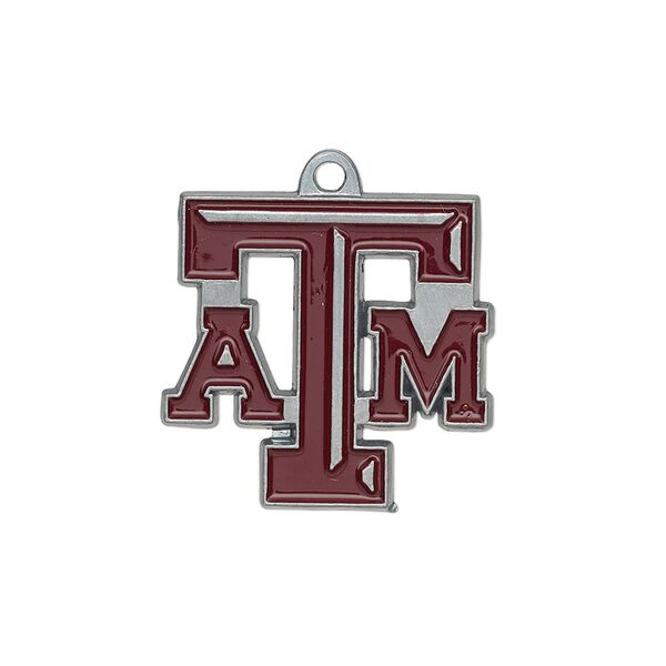 Charm, enamel and "pewter" (zinc-based alloy), maroon, 22x21mm single-sided Texas A&M Aggies. Sold individually. image number 0