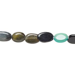 Multi-gemstone 1pkg1, hand-cut puffed oval bead 10 inch 6x5mm-12x6mm