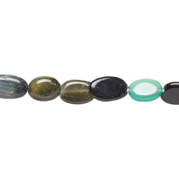Multi-gemstone 1pkg1, hand-cut puffed oval bead 10 inch 6x5mm-12x6mm image number 0
