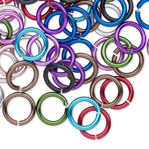 Jump ring mix, anodized aluminum, mixed colors, 10mm round, 6.8mm inside diameter, 14 gauge. Sold per pkg of 100.