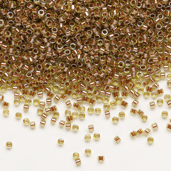 Seed bead, Delica®, glass, pkg/7.5g, #11 round, opaque copper pearl-lined chartreuse (DB-1703). image number 0
