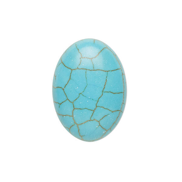 Cabochon, "turquoise" (resin) (imitation), 25x18mm calibrated oval with matrix. Sold individually. image number 0