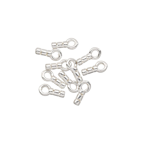 Crimp end, JBB Findings, sterling silver, 5x2mm tube with loop, 0.6mm inside diameter. Sold per pkg of 50. image number 0
