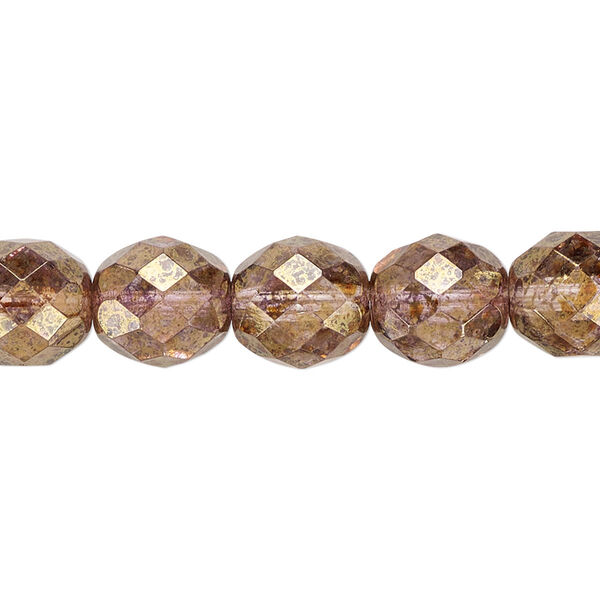 Bead, Czech fire-polished glass, copper luster, 10mm faceted round. Sold per 15-1/2" to 16" strand. image number 0