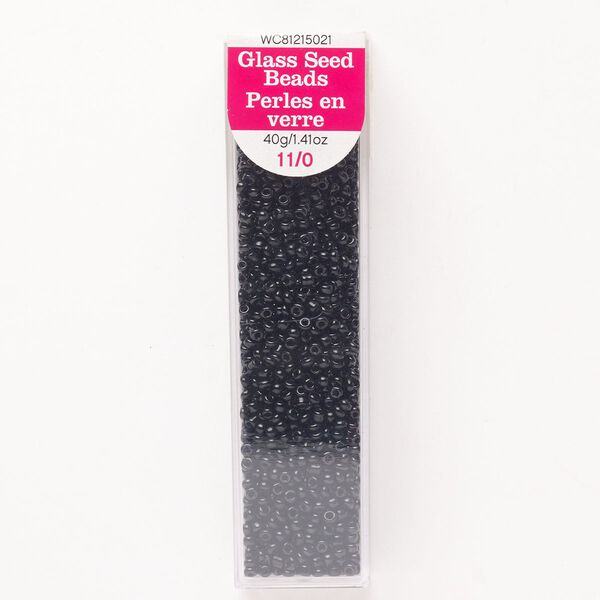Seed bead, glass, pkg/40g, opaque black, #11 round. image number 0