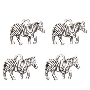 Charm, antique silver-finished "pewter" (zinc-based alloy) , 17x10mm single-sided zebra. Sold per pkg of 4.