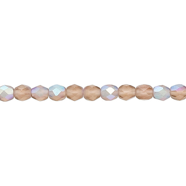 Bead, Czech fire-polished glass, matte light brown AB, 4mm faceted round. Sold per 15-1/2" to 16" strand. image number 0