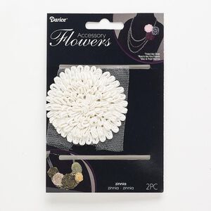 Sew-on component, fabric, white, 66-68mm zinnia flower. Sold per pkg of 2.
