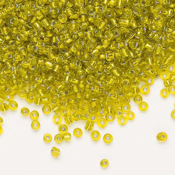Seed bead, Ming Tree™, glass, pkg/1 pound, #11 round, transparent silver-lined yellow. image number 0