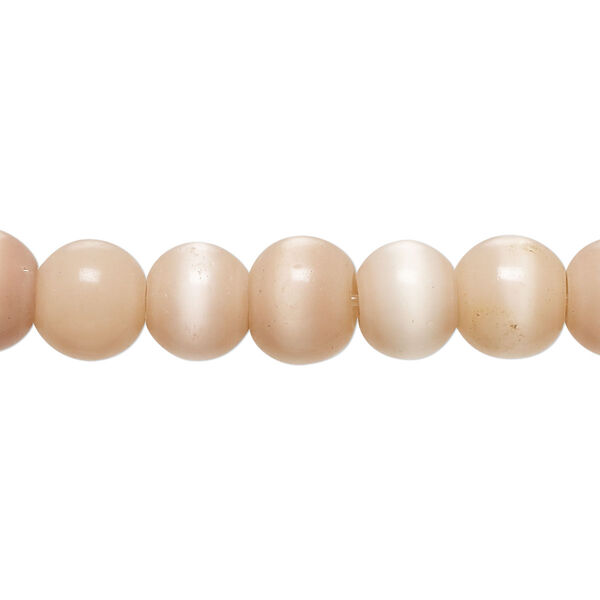 Bead, cat's eye glass (fiber optic glass), light blush, 7-9mm round. Sold per 14-inch strand, approximately 50 beads. image number 0