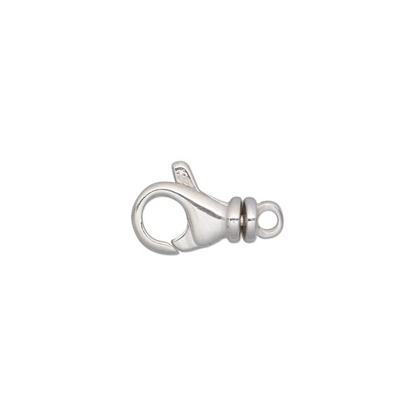 Clasp, lobster claw, sterling silver, 13x8mm rounded with swivel. Sold individually. image number 0