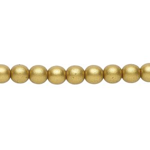 Bead, Czech glass druk, opaque satin metallic bronze, 6mm round. Sold per 15-1/2" to 16" strand.