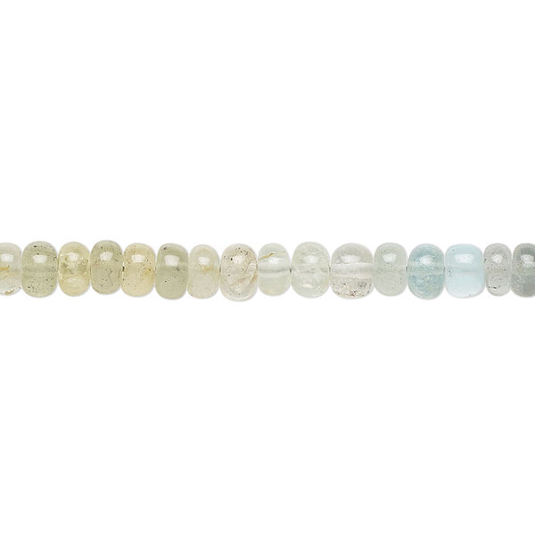 Bead, moss aquamarine (heated), shaded, 4x2mm-5x3mm hand-cut rondelle, C grade, Mohs hardness 7-1/2 to 8. Sold per 13-inch strand, approximately 140 beads. image number 0