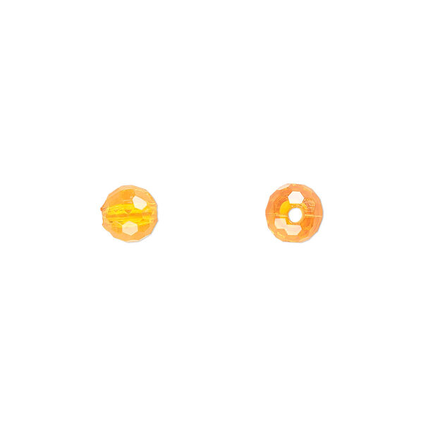 Bead, acrylic, orange, 6mm faceted round. Sold per 100-gram pkg, approximately 740-790 beads. image number 0