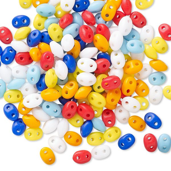 Seed bead mix pkg/10g opaque matte mixed colors Preciosa Twin™ Czech glass, 5x2.5mm oval image number 0