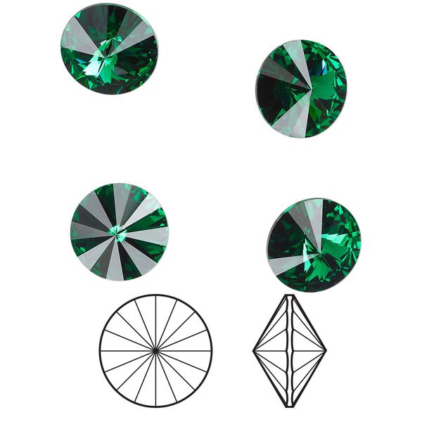 Chaton 4pk majestic green foil back, Crystal Passions® 12mm rivoli 1122 image number 0