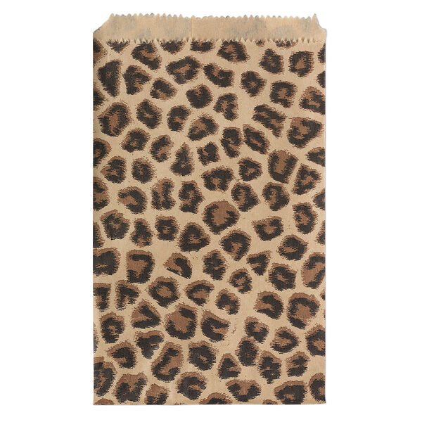 Bag, paper, light brown / dark brown / black, 6x4-inch rectangle with leopard print and scalloped top edge. Sold per pkg of 100. image number 0