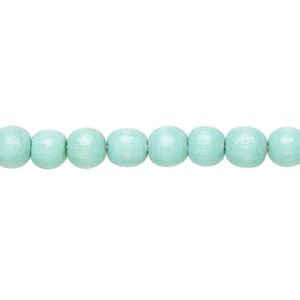 Bead 1pkg1, Taiwanese cheesewood (dyed / waxed), seafoam, 5-6mm round, 15-1/2 to 16 inches.