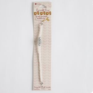 Bracelet component, acrylic / acrylic pearl / silver-coated acrylic / silver-finished steel, white and silver, 4mm / 6.5mm / 12mm round, 6 inches. Sold individually.