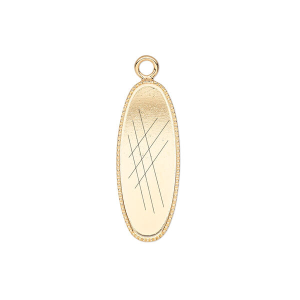Drop, gold-plated brass, 23x9mm oval with beaded edge and 22x8mm oval bezel setting. Sold per pkg of 6. image number 0