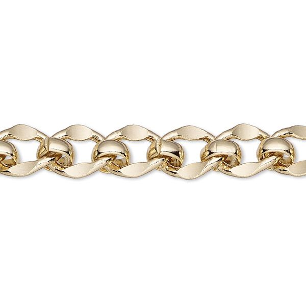 Chain, gold-finished brass, 8mm long and short. Sold per 50-foot spool. image number 0