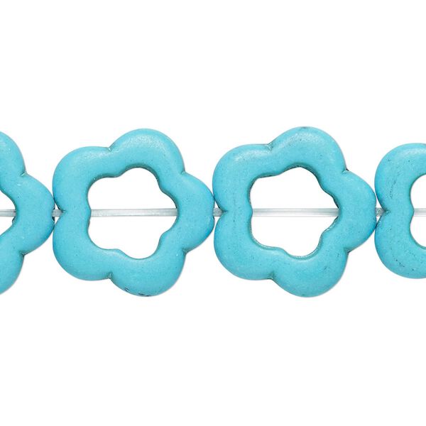 Bead, "howlite" (resin) (imitation), turquoise blue, 19x18mm-20x19mm open flower, 10x8mm center hole. Sold per 15-inch strand. image number 0