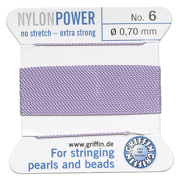 Thread, Griffin, nylon, lilac, size #6. Sold per 2-meter card (approximately 78 inches). image number 0