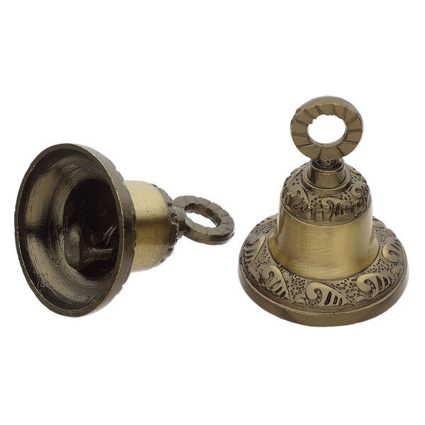 Bell, antiqued brass, 2-inch textured bell. Sold per pkg of 2. image number 0
