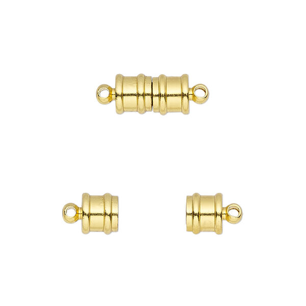 Clasp, magnetic, gold-finished brass, 10.5x6mm ribbed barrel. Sold individually. image number 0