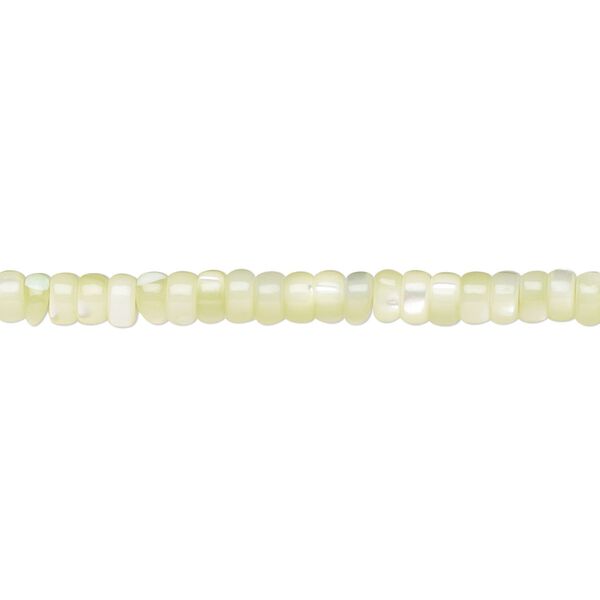 Bead, mother-of-pearl shell (dyed), light green, 3x2mm heishi, Mohs hardness 3-1/2. Sold per 15-1/2 to 16-inch strand. image number 0