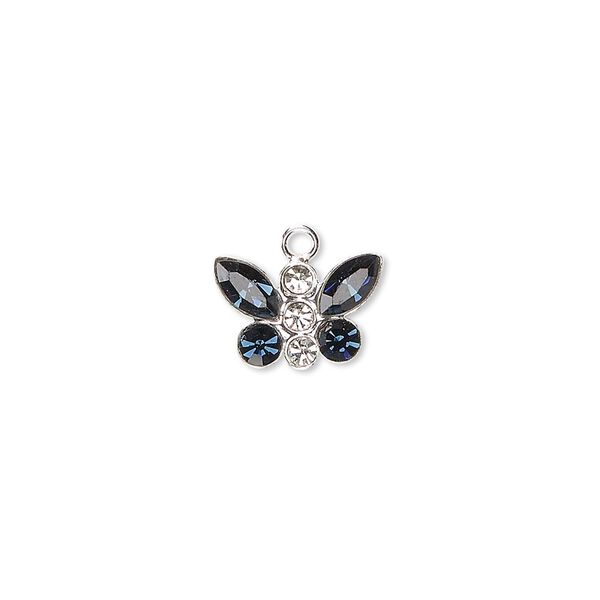 Charm, crystals and sterling silver, crystal clear and Montana, 12x8mm butterfly. Sold individually. image number 0