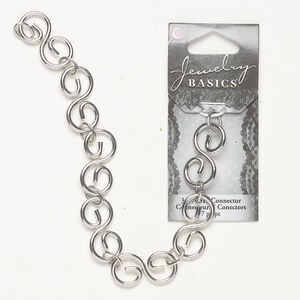 Connector 1pkg7, silver-finished steel, 24x12mm "S" with 5mm jump ring spacer.