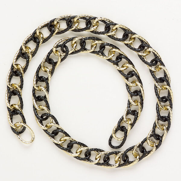 Chain 1pkg1 stainless steel, 11.1mm textured double curb, 18 inches gold finish / black finish image number 0