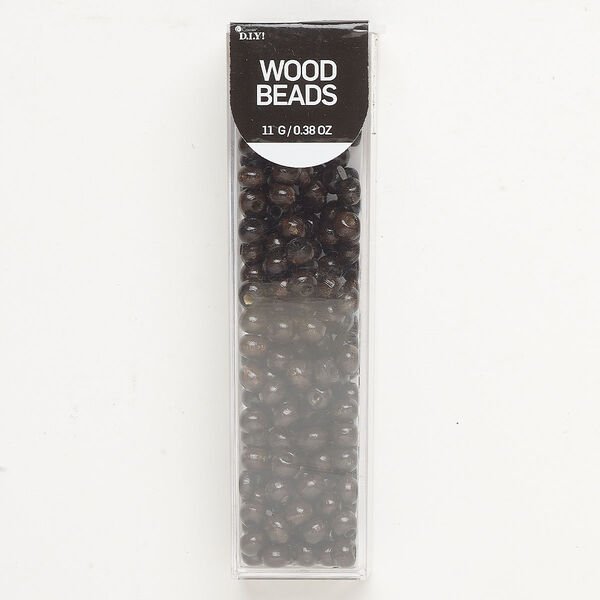 Bead, wood (dyed), pkg/11g, dark brown, 5x4mm rondelle. image number 0