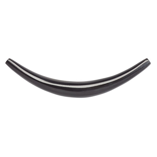 Component, horn (dyed), black, 9-10.5mm wide, 3 x 3/4 inch to 3-1/4 x 1 inch undrilled curve with tapered 4-5mm ends. Sold individually. image number 0