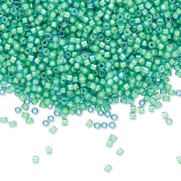 Seed bead, Delica®, glass, pkg/250g, #11 round, translucent luminous inside dyed color green (DB-2053). image number 0