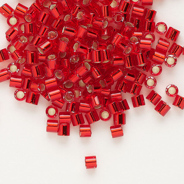 Seed bead, Delica®, glass, pkg/250g, #8 round, transparent silver-lined flame red (DBL-0043). image number 0