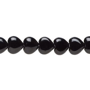 Black onyx 1pkg1, puffed heart bead 15.5-16 inch 8mm