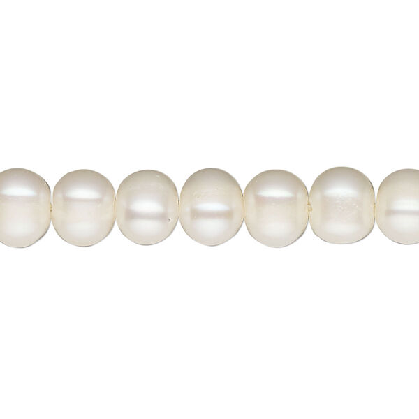 Pearl, cultured freshwater (bleached), white, 6mm semi-round, C- grade, Mohs hardness 2-1/2 to 4. Sold per 15-1/2" to 16" strand. image number 0
