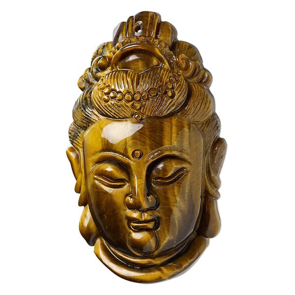 Tigereye 1pkg1, 1-sided Quan Yin focal natural 45x25mm-47x27mm image number 0