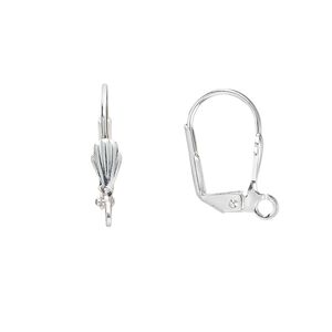 Ear wire leverback 1pkg500 silver-plated, 18mm / 8x4mm shell / open loop, brass 250 pair