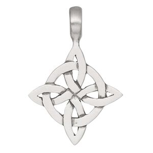Pendant, Powerful Pewter Pendants, antiqued pewter (tin-based alloy), 47x32mm single-sided Celtic knot. Sold individually.
